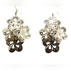 Gold Tone flower dangle hook earring large lightweight